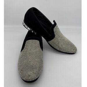 Amali Mens Adkin-445 Black Velvet Rhinestone Spiked Heel‎ Loafers Shoes Size 8